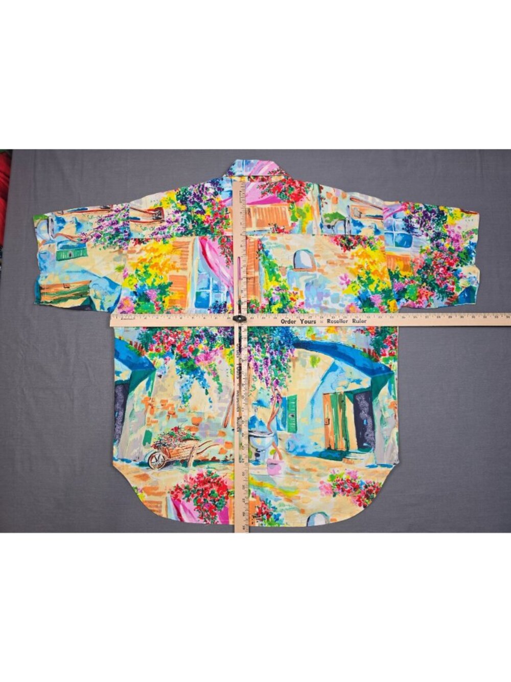 Vintage Hot Gossip Landscape 100% Cotton Short Sleeve Button Up Shirt Large - Picture 3 of 3